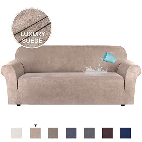 Product Cover H.VERSAILTEX Elegant Luxury Ultra Soft Rich Suede Sofa Cover Stretch Plush Furniture Protector, 1 Piece for Sofa, Super Soft Machine Washable, Sand, Large Size