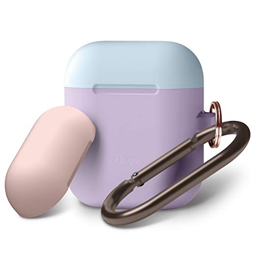 Product Cover elago AirPods Duo Hang Case [Body:Lavender/TOP:Pastel Blue, Lovely Pink] - Compatible with Apple AirPods 1 & 2, Supports Wireless Charging, Carabiner Included, Front LED Not Visible