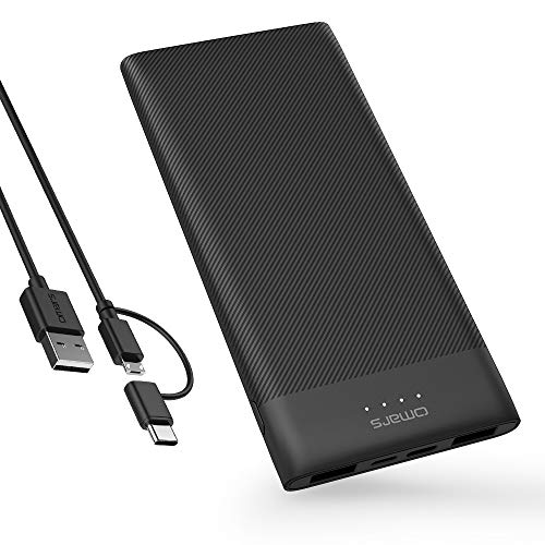 Product Cover Omars Battery Pack Power Bank 10000mAh USB C Battery Bank Slimline Portable Charger with Dual USB Output Compatible with iPhone Xs/XR/XS Max/X, iPad, Galaxy S9 / Note 9, Huawei Mate 20 Pro