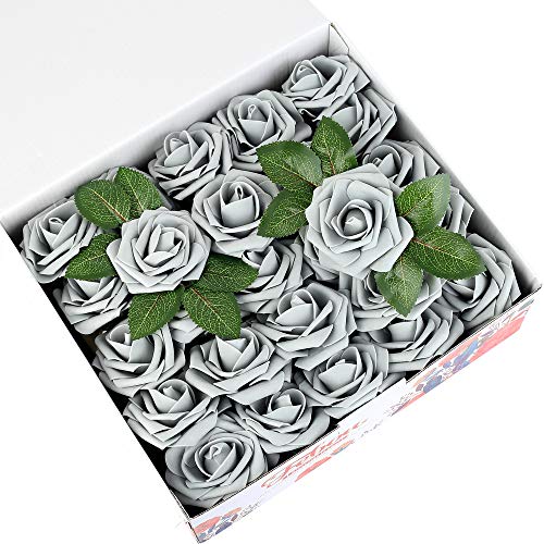 Product Cover Febou Artificial Flowers, 50 pcs Real Touch Artificial Foam Roses Decoration DIY for Wedding Bridesmaid Bridal Bouquets Centerpieces, Party Decoration, Home Office Decor (Standard Type, Grey)