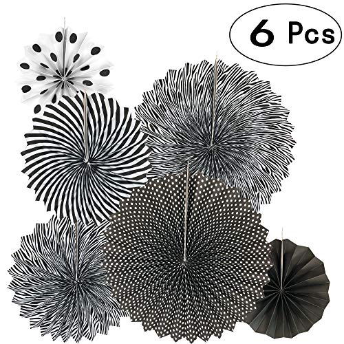 Product Cover Black Hanging Paper Fans Decorations Ceiling Hangings Baby Shower Bachelorette Halloween Party Decorations, 6pc