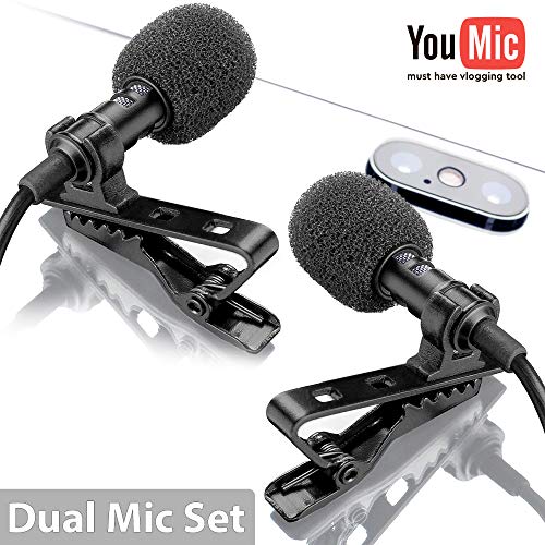 Product Cover Dual Lavalier Microphone - 2 Lavalier Microphone - Lavalier Microphone Set - 2 Pack Microphone for Interview, Blog or Podcast