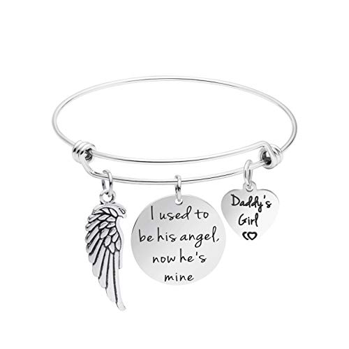 Product Cover Memorial Dad Jewelry I Used to Be His Angel Now he is Mine Remembrance Bracelet