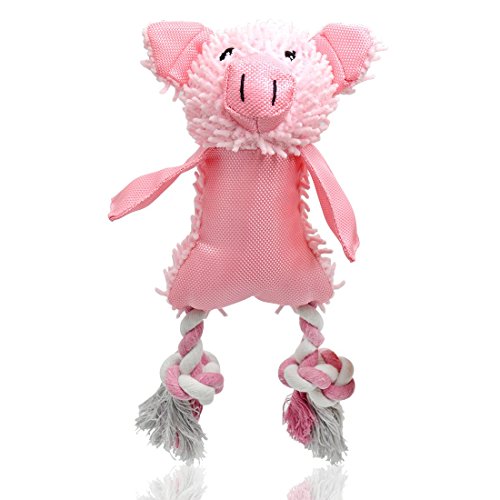 Product Cover UOLIWO Squeaky Pig Toys for Dogs, Durable Puppy Squeaky Dog Toys Stuffed Animal Plush and Oxford Dog Chew Toy with Rope Legs and 3 Squeakers for Small and Medium Dogs
