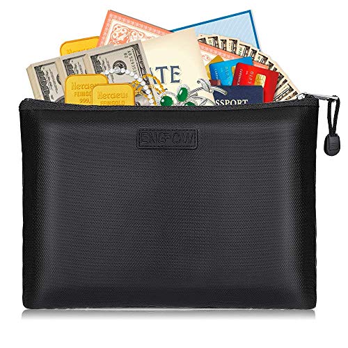 Product Cover ENGPOW Fireproof Safe File Bags A4 Size Zipper Closure Business Document Organizer Portable Filing Pouch Office Stationery Storage Fire and Water Resistant Money Bag 13.5