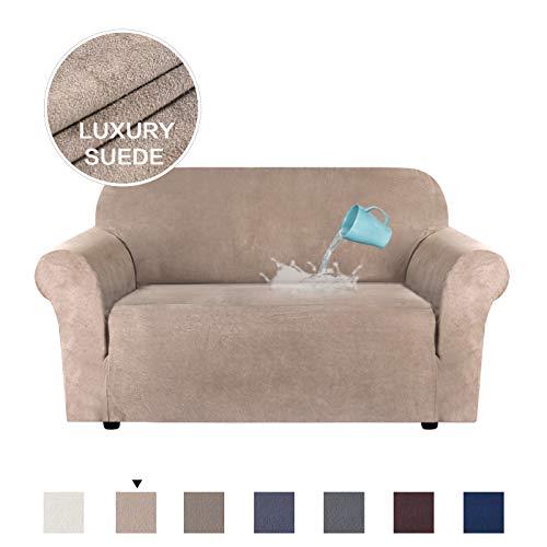 Product Cover H.VERSAILTEX High Stretch Velvet Plush Sofa Cover Machine Washable Stylish Furniture Cover/Protector with Suede Plush Pattern Slipcover (Loveseat, Sand)
