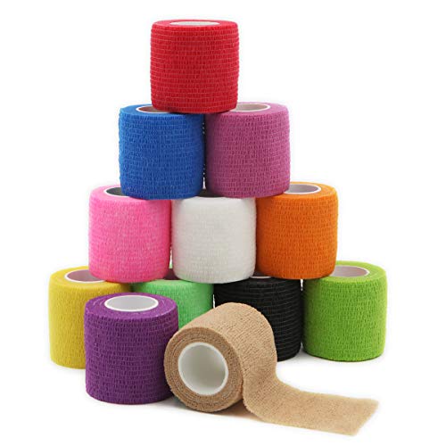 Product Cover First Aid Self Adherent Cohesive Bandages, First Aid Tape Cohesive Wrap Bandage, Colorful Bandages(2 inches x 5 Yards,12 Packs,Colorful)
