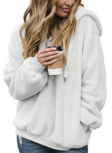 Product Cover Dokotoo Womens Fuzzy Casual Loose Sweatshirt Hooded with Pockets Outwear S-XXL