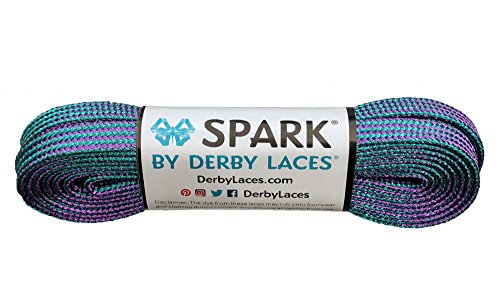 Product Cover Derby Laces Spark Purple and Teal Stripe Shoelace, for Shoes, Skates, Boots, Roller Skating, Roller Derby, Hockey and Ice Skates
