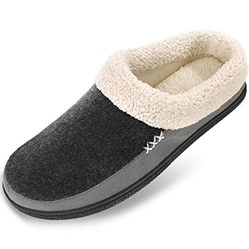 Product Cover Men's Slippers Fuzzy House Shoes Memory Foam Slip On Clog Plush Wool Fleece Indoor Outdoor Size 9-10 Black/Grey