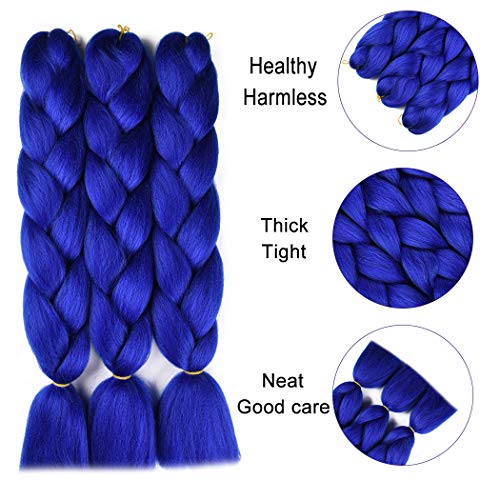 Product Cover Jumbo Braiding Hair Extension Synthetic Kanekalon High Temperature Fiber Crochet Twist Braids Hair With Small Free Gifts 24inch 3pcs/lot（Royal Blue)