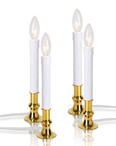 Product Cover New Ideal Lights Window Candle Electric with Daily Timer Function, Brass Base Christmas Window Candle with Extra Weight, UL Listed 4 Set Packing 2 Extra Replacement Bulb