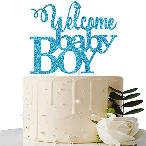 Product Cover Blue Welcome Baby Boy Cake Topper - Baby Shower Party Decorations - Gender Reveal for Baby Boy Party Decorations