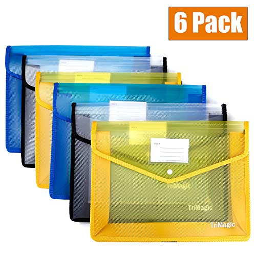Product Cover [6 Pack] Plastic Folders with Closure and Pockets, TriMagic Expandable Envelope Wallet, 14.5
