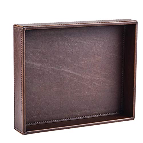 Product Cover Decor Trends Brown 10.2''x8.3'' Rectangle Vintage Leather Decorative Office Desktop Storage Catchall Tray,Valet Tray,Nightstand Dresser Key Tray
