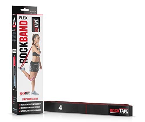 Product Cover RockTape RBF-BLK Rockband Flex Resistance Bands with Handles & Loops, Made Without Latex & Rubber, No Snapping or Tearing, Resistance 18-22 lb, Black, Medium