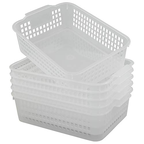 Product Cover Qsbon Rectangular Plastic Storage Organization Trays Baskets in Clear, 6-Pack