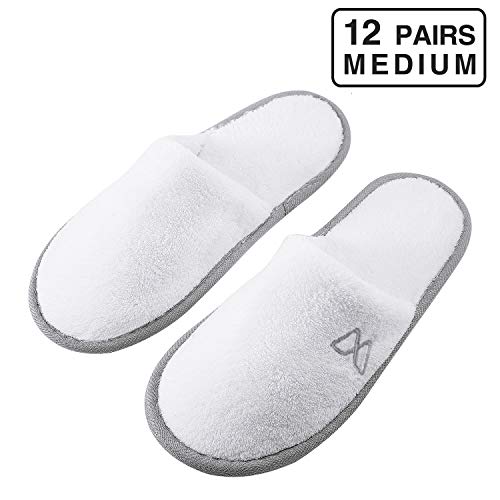Product Cover Foorame Spa Slippers, Indoor Hotel Slippers Closed Toe (Medium Size, 12 Pairs), Disposable for Men and Women, Fluffy Coral Fleece, Deluxe Padded Sole for Extra Comfort
