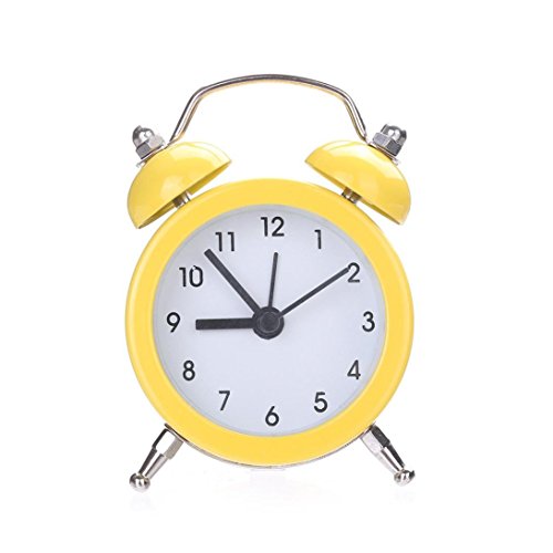 Product Cover FIN86 Alloy Stainless Metal Alarm Clock, Fashion Multi-Colors Mini Digital Twin Bell Silent Alarm Clock,for Living Room Bedroom (Yellow)