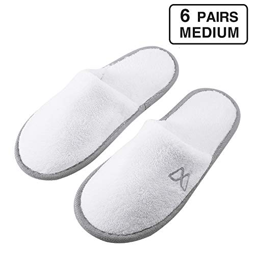 Product Cover Foorame Spa Slippers, Indoor Hotel Slippers Closed Toe(Medium Size, 6 Pairs), Disposable for Men and Women, Fluffy Coral Fleece, Deluxe Padded Sole for Extra Comfort
