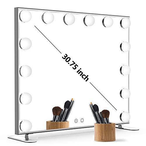 Product Cover Nitin Lighted Vanity Mirror with Touch Control Design, Hollywood Style Makeup Mirrors with Lights, Tabletop or Wall Mounted Vanity Mirrors (Silver)