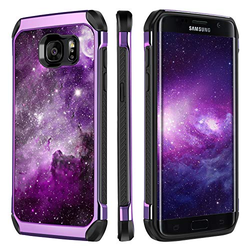Product Cover BENTOBEN Case for Galaxy S7 Edge Shockproof Protective Girl Women 2 in 1 Space Design Full Body Faux Leather Nebula Hard Cover Soft Bumper Star Phone Cases for Samsung Galaxy S7 Edge, Purple