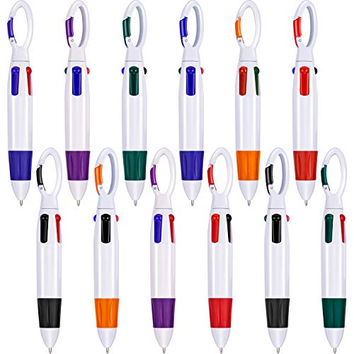 Product Cover Tatuo 24 Pack Shuttle Pens with Buckle Clip Assortment Retractable Multicolor Ballpoint Pens 4 Neon Color Pens In One with Buckle Keychain On Top for Kids and Adults