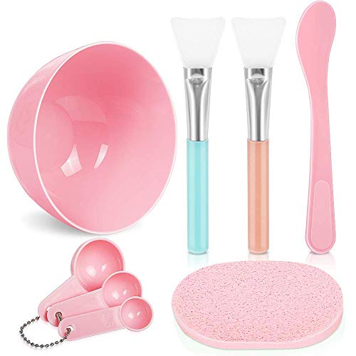 Product Cover Facemask Mixing Tool Sets, Teenitor DIY Face Mask Mixing Bowl Set include Facial Mask Mixing Bowl Stick Spatula SiliconeCream Mask Brushes Gauges Puff, Pack of 8, Pink