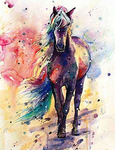 Product Cover 5D Full Drill Diamond Painting Kit, DIY Diamond Rhinestone Painting Kits for Adults and Children Embroidery Arts Craft Home Decor 19.6 x 16 inch (Colorful Horse Diamond Painting Kit)