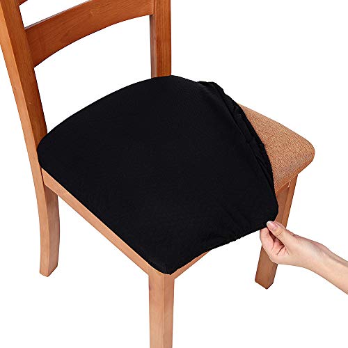 Product Cover smiry Stretch Spandex Jacquard Dining Room Chair Seat Covers, Removable Washable Anti-Dust Dinning Upholstered Chair Seat Cushion Slipcovers - Set of 4, Black