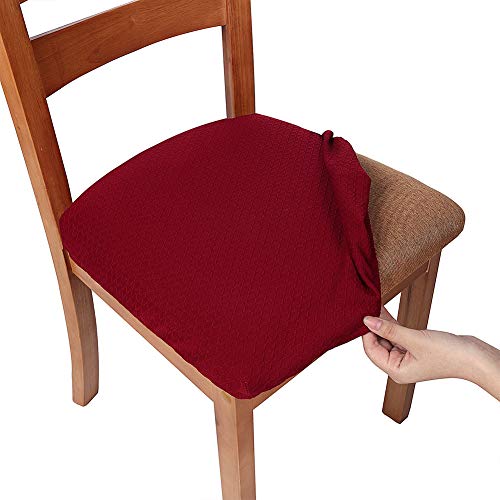 Product Cover smiry Stretch Spandex Jacquard Dining Room Chair Seat Covers, Removable Washable Anti-Dust Dinning Upholstered Chair Seat Cushion Slipcovers - Set of 2, Burgundy