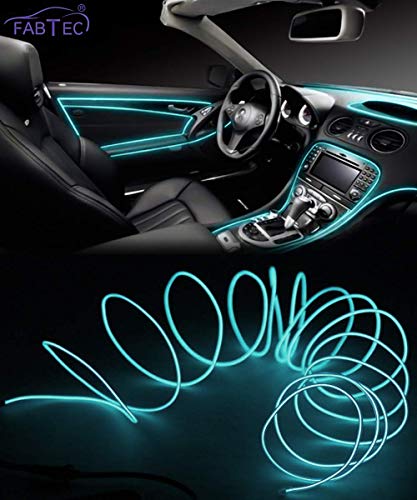 Product Cover FABTEC EL Wire Car Interior Light Ambient Neon Light For All Car Models With Adapter (5 Meter,ICE BLUE)