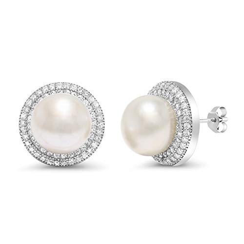 Product Cover Gem Stone King 925 Sterling Silver 9MM Cultured Freshwater Pearl Button Stud Earrings