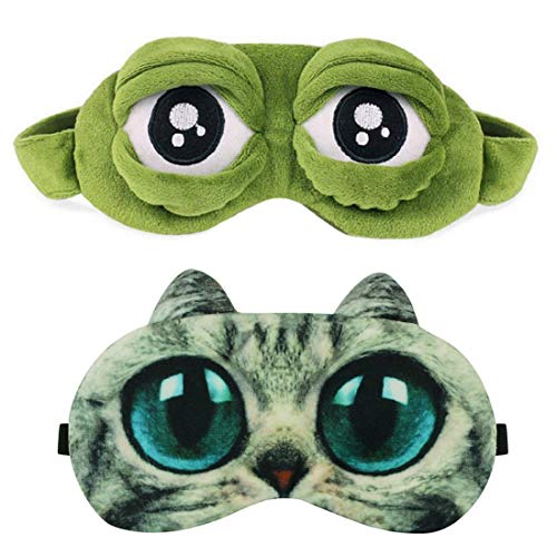 Product Cover Sleep Mask for Girls Women Men Kid Funny Cute Contoured Blackout Frog Cat Dog Animal 3D Sleep Eye Mask for Sleeping 2 Pack HDYA