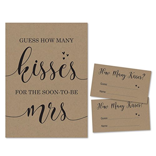 Product Cover Kraft Guess How Many Kisses for the Mrs, Bridal Shower Game (24 Cards + 1 Sign)