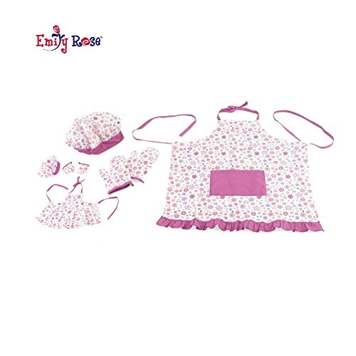 Product Cover Emily Rose 14 Inch Doll Clothes | Girl and Doll Matching Pink Floral Baking Outfits with Apron, Oven Mitts and Chef Hat | Fits 14