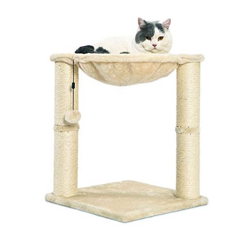 Product Cover AmazonBasics Cat Condo Tree Tower With Hammock Bed And Scratching Post - 16 x 20 x 16 Inches, Beige