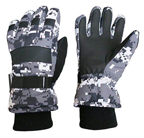 Product Cover N'Ice Caps Kids Cold Weather Waterproof Camo Print Thinsulate Ski Gloves (Black/Grey Digital Camo, 5-6 Years)