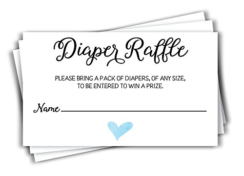 Product Cover 50 Diaper Raffle Ticket Lottery Insert Cards for Blue Boy Heart Baby Shower Invitations, Supplies and Games for Baby Gender Reveal Party, Bring a Pack of Diapers to Win Favors, Gifts Prizes (50-Cards)