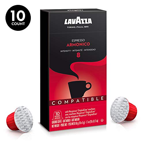 Product Cover Lavazza Premium Coffee Corp Nespresso OriginalLine Compatible Capsules, Armonico Espresso, Dark Roast Coffee, 10 ct