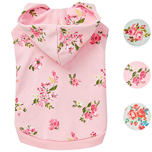 Product Cover Blueberry Pet Spring Scent Inspired Daisy Flower Pullover Dog Hooded Sweatshirt in Baby Pink, Back Length 14