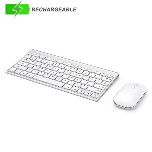 Product Cover Wireless Keyboard and Mouse Set, Seenda Ultra Thin Small Rechargeable Keyboard and Mouse with Long Battery Life for Windows, Silver and White