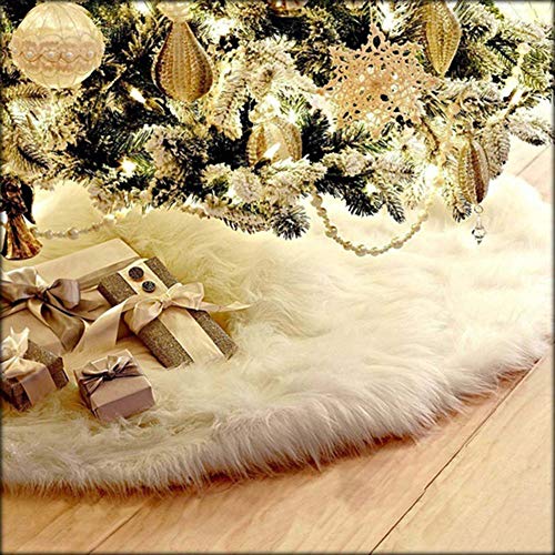 Product Cover AOGU 48 Inch Faux Fur Christmas Tree Skirt White Plush Skirt for Merry Christmas Party Christmas Tree Decoration