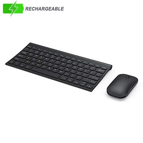 Product Cover Rechargeable Keyboard and Mouse Combo, Seenda Low Profile Small Wireless Keyboard and Mouse Set with Dust Cover for Windows, Black