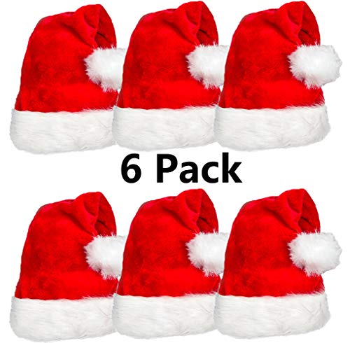 Product Cover 6 Pack Plush Santa Hat Confortable Velvet Red Christmas Hat for Christmas Party Favors Fit for Adults and Kids