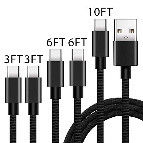 Product Cover USB Type C Cable, KEXIN Type C to USB Cable 5 Pack (3FT 3FT 6FT 6FT 10FT) Nylon Braided Android Cables Fast Charger Cord for Andriod Samsung Galaxy S8, New MacBook, ChromeBook Pixel and More