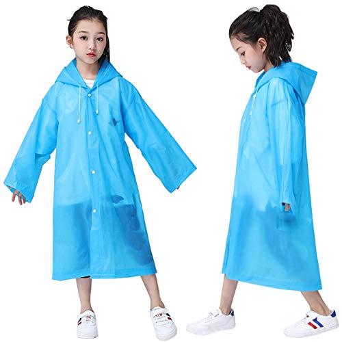 Product Cover Rain Ponchos for Kids, 2PCS Premium Quality Portable Emergency Disposable Raincoat with Hood and Drawstring for 6-12 Years Old for Outdoor Camping Hiking Traveling Vacationing Backpacking and More