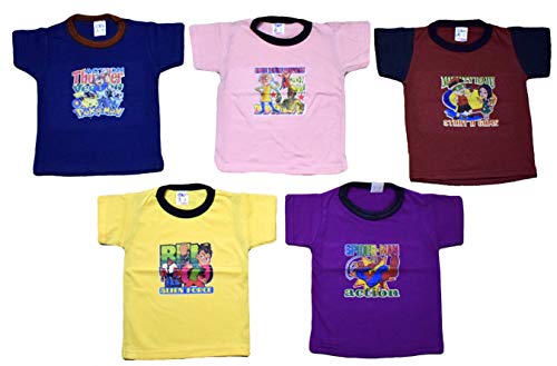 Product Cover 5 Half Sleeve Cotton Tshirts for Baby Boys and Girls - Faded Design Type