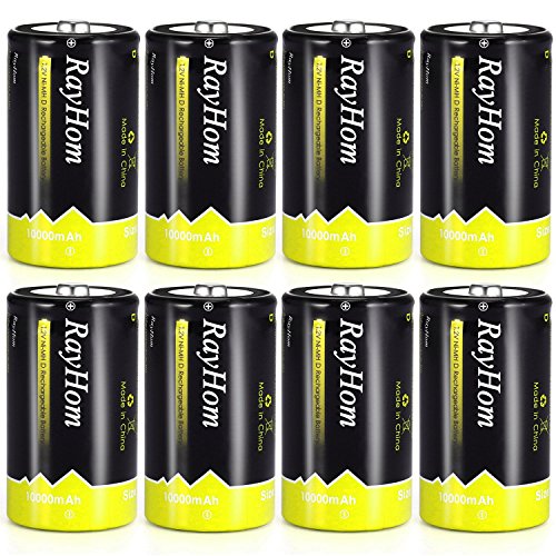 Product Cover Rechargeable D Batteries 10,000mAh 8Pack - RayHom Rechargeable D Batteries 10,000mAh 1.2V Ni-MH High Capacity High Rate D Cell Size Battery with Box (8 Pack)