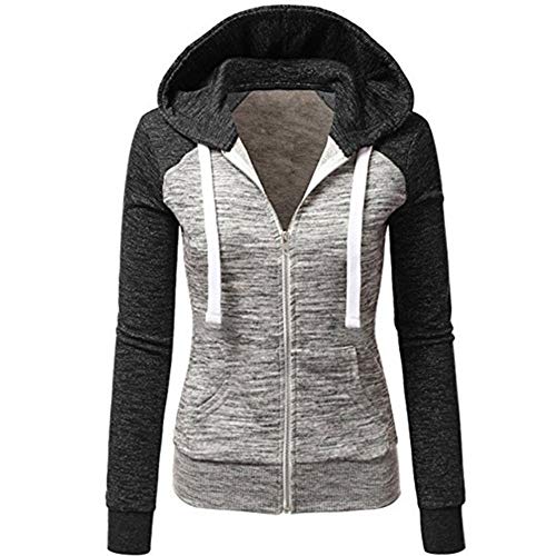 Product Cover Newbestyle Women's Casual Color Block Zip Up Hoodie Jacket with Pocket